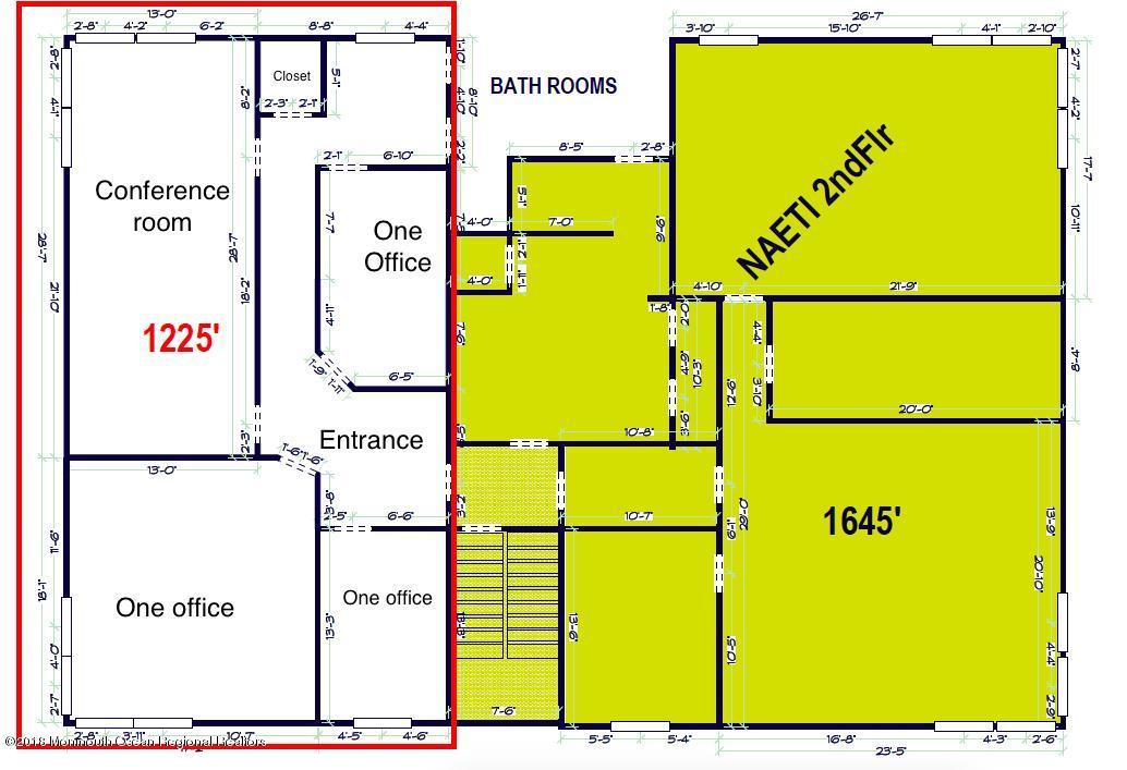 This listing is for the area covered in the red box. The yellow shaded is not included. Note, there are two bathrooms that are shared between the units.