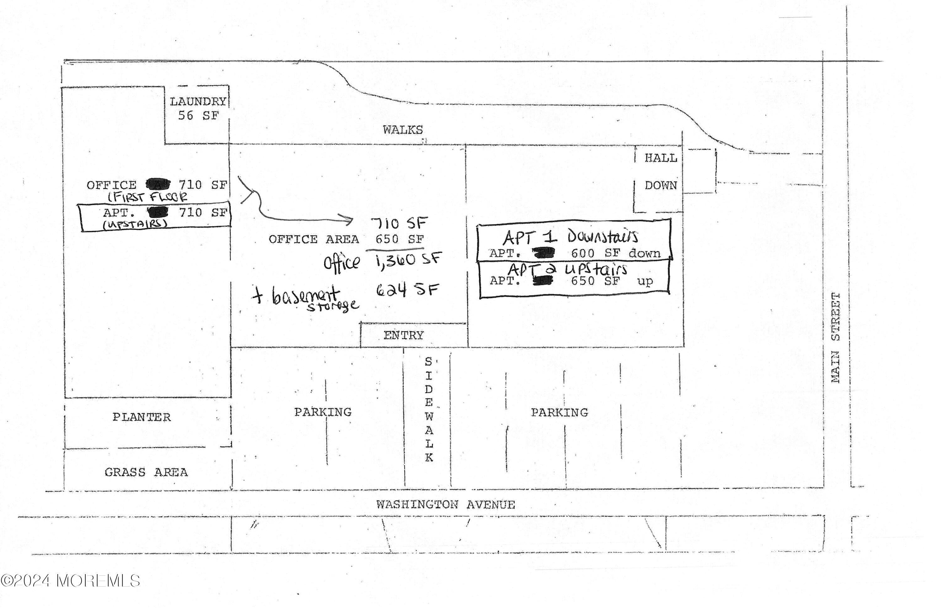 Rough drawing of building layout - Residential Units 1 & 2 are on the west side of the building, Unit 3 is on the east side of the building.