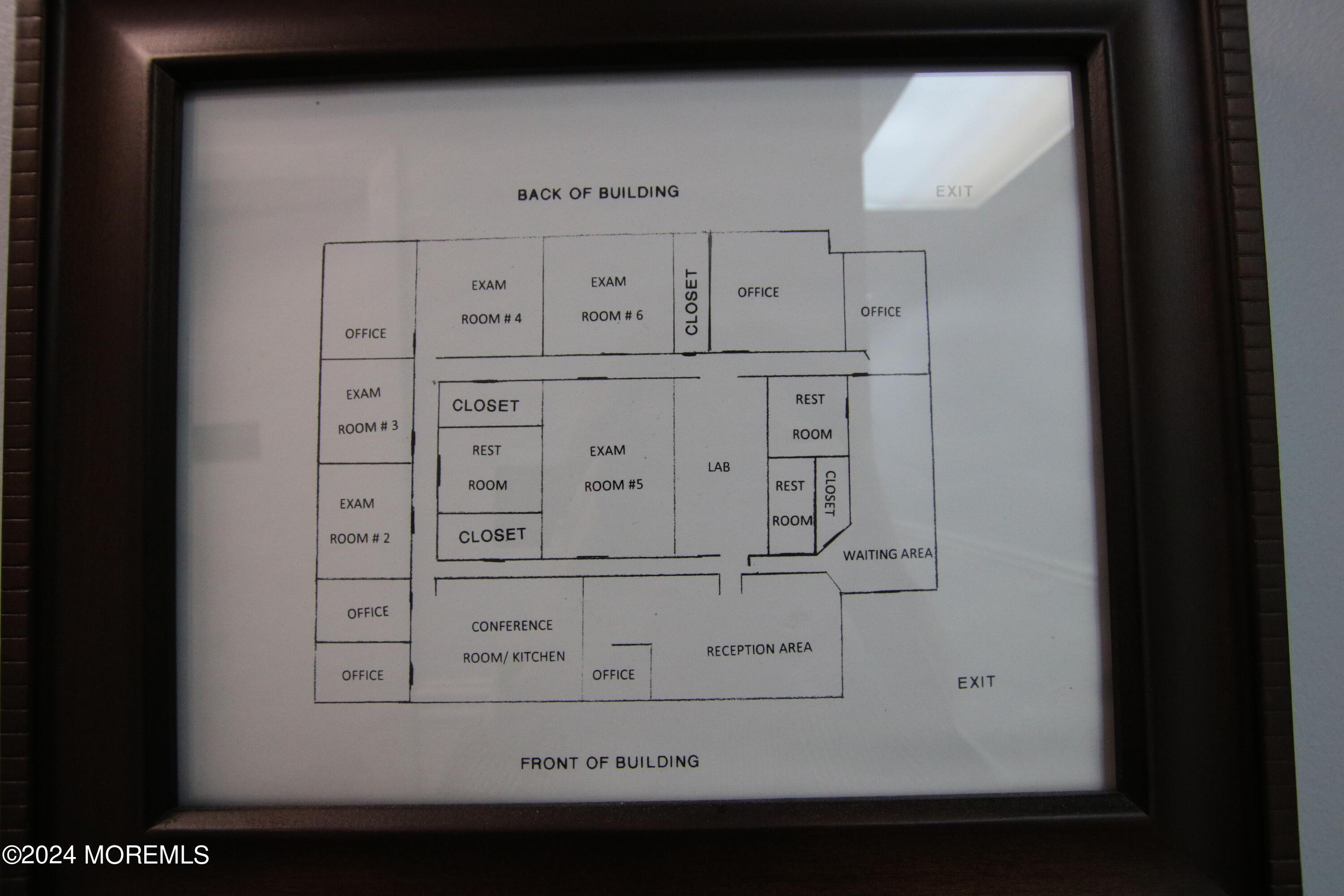 Convenient floorplan shows location of all exam rooms and offices, plus restrooms and reception, as well as conference /break room.