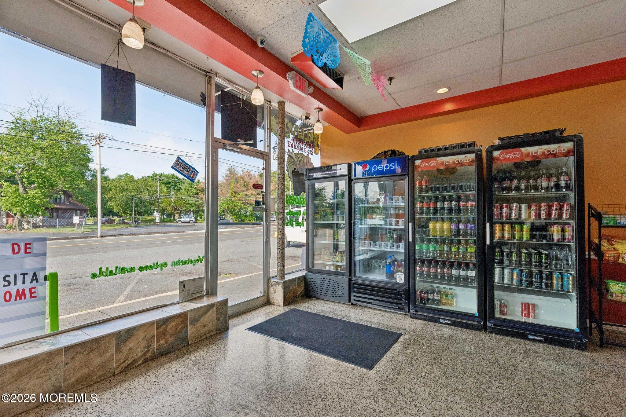 Coolers galore and other equipment for coffee and fresh juice are available.